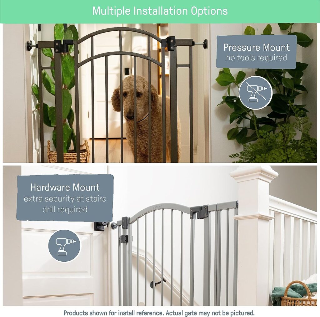 Summer Multi-Use Decorative Extra Tall Safety Pet and Baby Gate, 28.5-48 Wide, 36 Tall, Pressure or Hardware Mounted, Install on Wall or Banister in Doorway or Stairway, Auto Close Door - Bronze