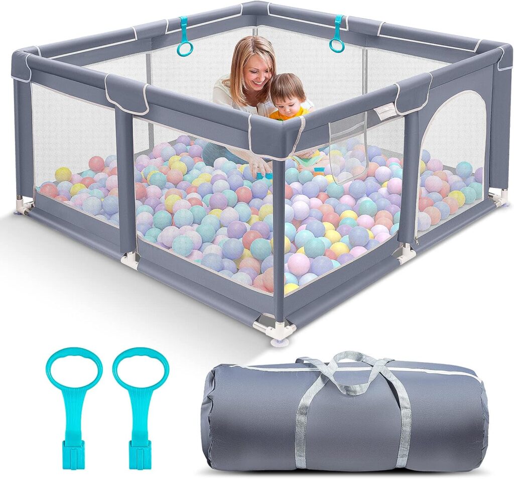 Suposeu Baby Playpen for Toddler, 50”×50” Large Baby Playard, Indoor  Outdoor Kids Activity Center, Sturdy Safety Play Yard with Soft Breathable Mesh, Grey