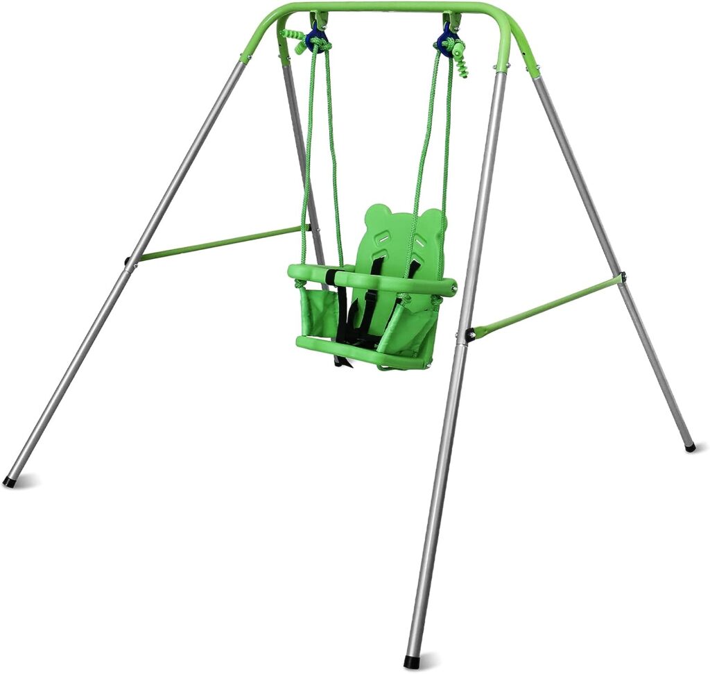 Toddler Swing, Swing for Toddler with Safety Belt Seat and Foldable Metal Stand, Swing Set for Backyard Indoor Outdoor Play, Swing for Toddlers Age 1-3 at Home Gray