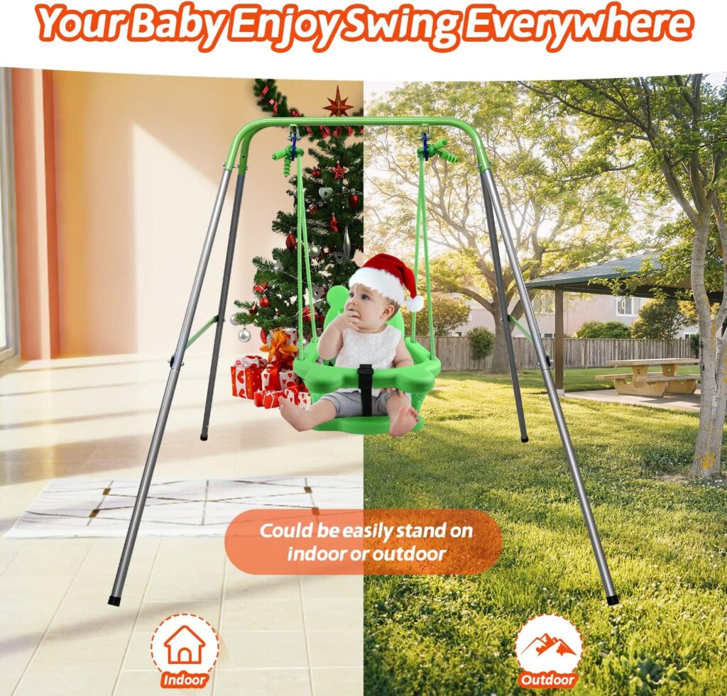 Toddler Swing, Swing for Toddler with Safety Belt Seat and Foldable Metal Stand, Swing Set for Backyard Indoor Outdoor Play, Swing for Toddlers Age 1-3 at Home Gray