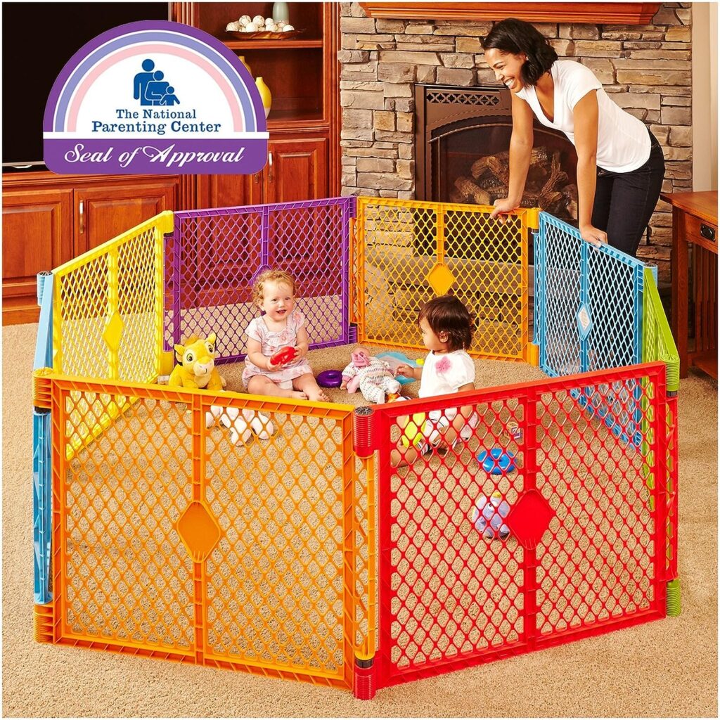 Toddleroo by North States Superyard Indoor/Outdoor 8-Panel Play Baby Yard, Made in USA: Safe play area anywhere. Carrying strap for easy travel. Freestanding. 6.5 feet corner to corner (26 Tall)