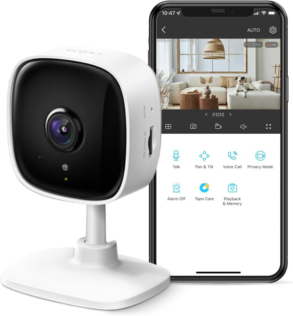 TP-Link Tapo 2K Indoor Security Camera for Baby Monitor, Dog Camera w/ Motion Detection, 2-Way Audio Siren, Night Vision, Cloud  SD Card Storage(Up to 256 GB), Works w/ Alexa  Google Home(Tapo C110)
