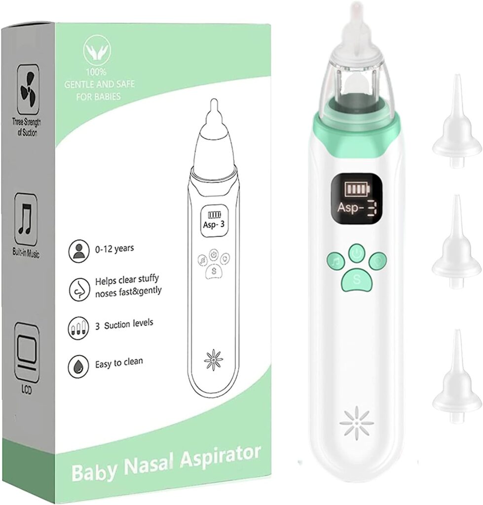 Vanso Nose Sucker for Baby,Nasal Aspirator for Baby,Baby Nose Sucker,Baby Nasal Aspirator Electric with 3 Silicone Tips, 3 Suction Level, and Music and Soothing Function