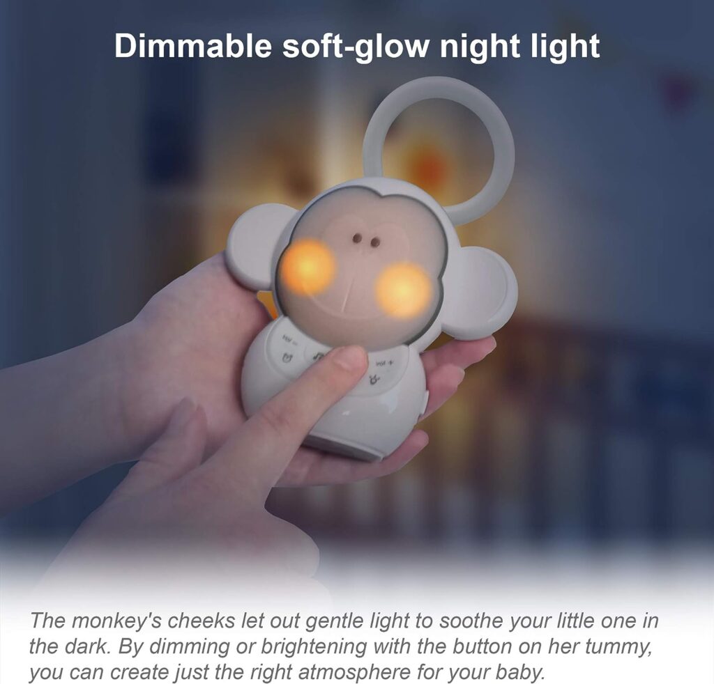 VTech BC8211 Myla The Monkey Baby Sleep Soother with a White Noise Sound Machine Featuring 5 Soft Ambient Sounds, 5 Calming Melodies  Soft-Glow Night Light, 1 Count (Pack of 1)