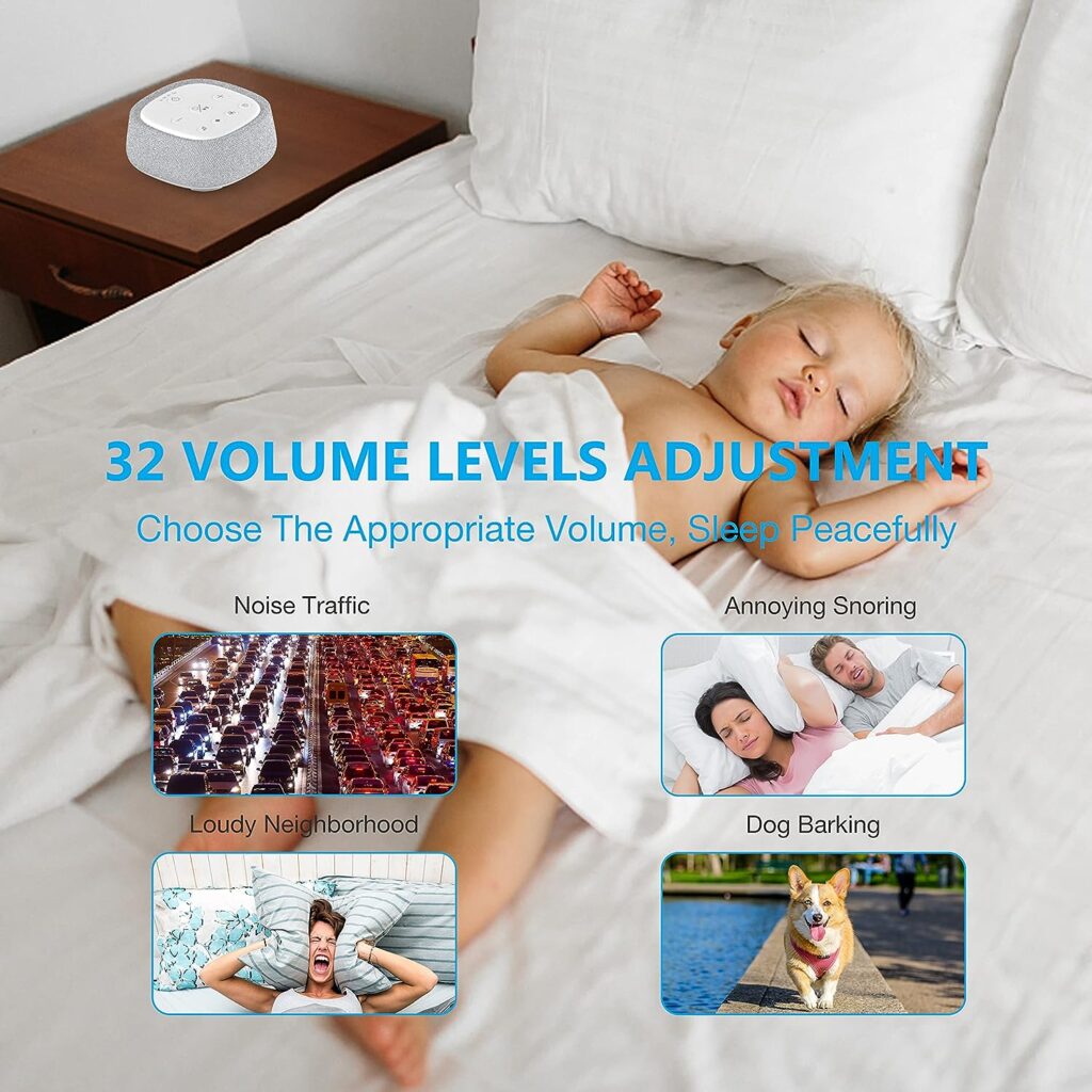White Noise Machine for Baby Kids Adults, Rechargeable Sound Machine Sleep Therapy with 28 Natural Soothing Sounds, Auto-off Timer  Volume Control, Portable White Noise Machine for Home Office Travel