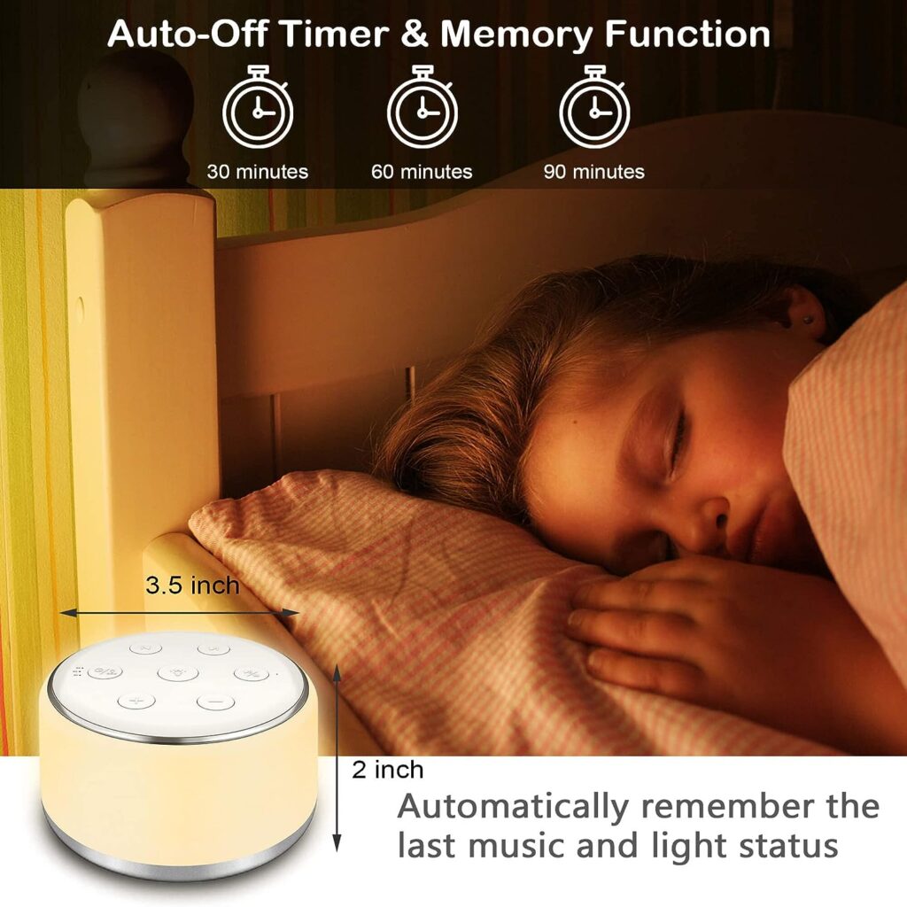 White Noise Machine for Sleeping - Sound Machine Baby with Night Light, 34 Soothing Sounds, Rechargeable USB-C, Auto-Off Timer, Portable Noise Machine for Kids Adults Lullaby Travel Nursery