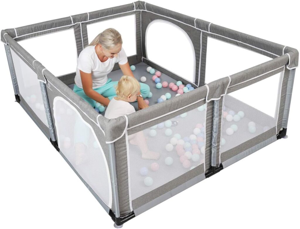 YOBEST Baby Playpen, Extra Large Play Pens for Toddlers, Babys Fence Play Area, Indoor  Outdoor Playard for Babies Kids Activity Center with Gate, Sturdy Safety Play Yard with Soft Breathable Mesh