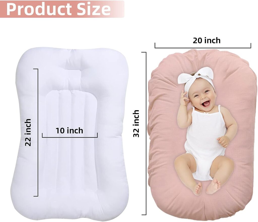 ZonLi Baby Lounger for Newborn, Baby Nest Cover for 0-9 Month, Portable Nest Sleeper Cover for Infant with 100% Cotton Muslin Cover - Breathable, Natural(Pink)