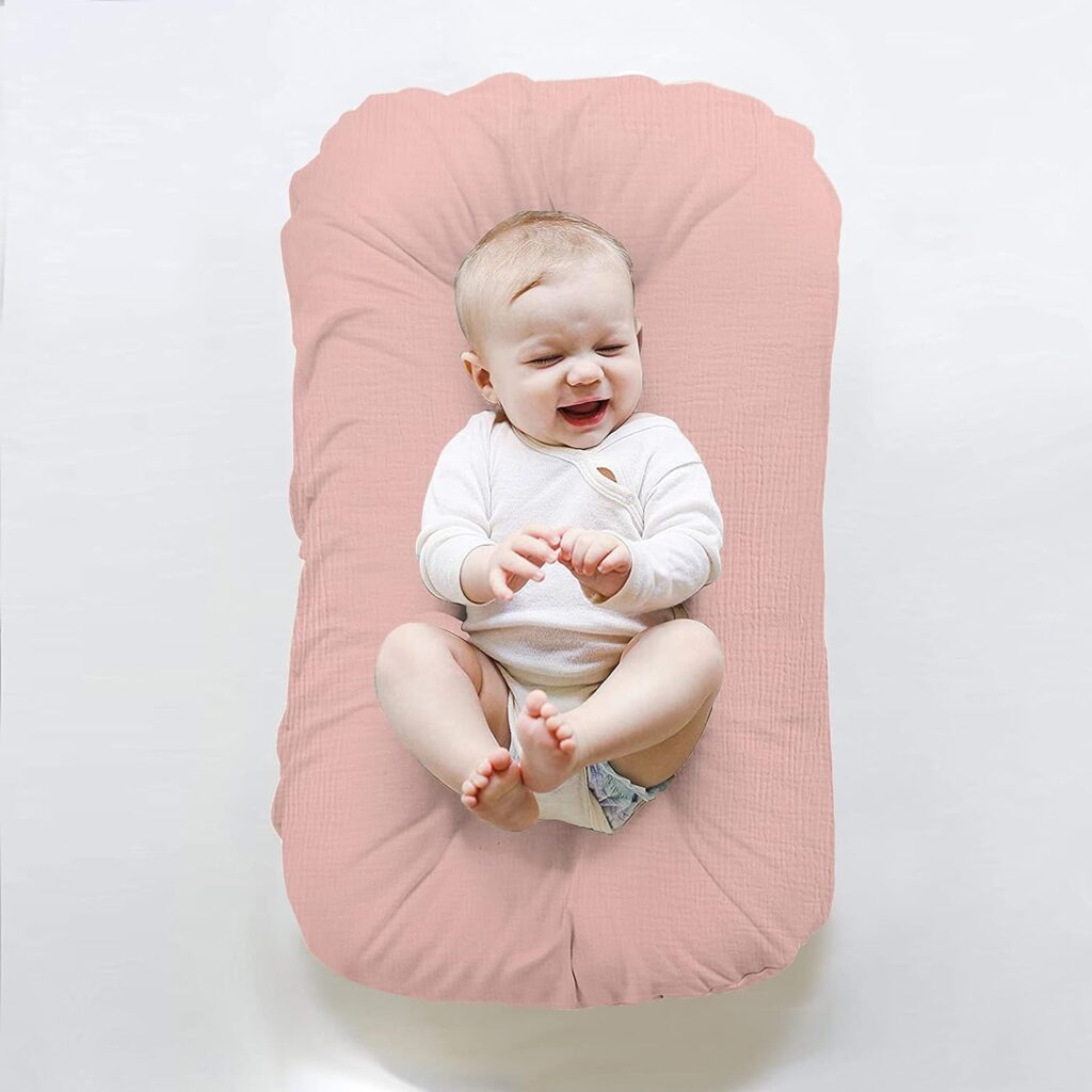 ZonLi Baby Lounger for Newborn, Baby Nest Cover for 0-9 Month, Portable Nest Sleeper Cover for Infant with 100% Cotton Muslin Cover - Breathable, Natural(Pink)